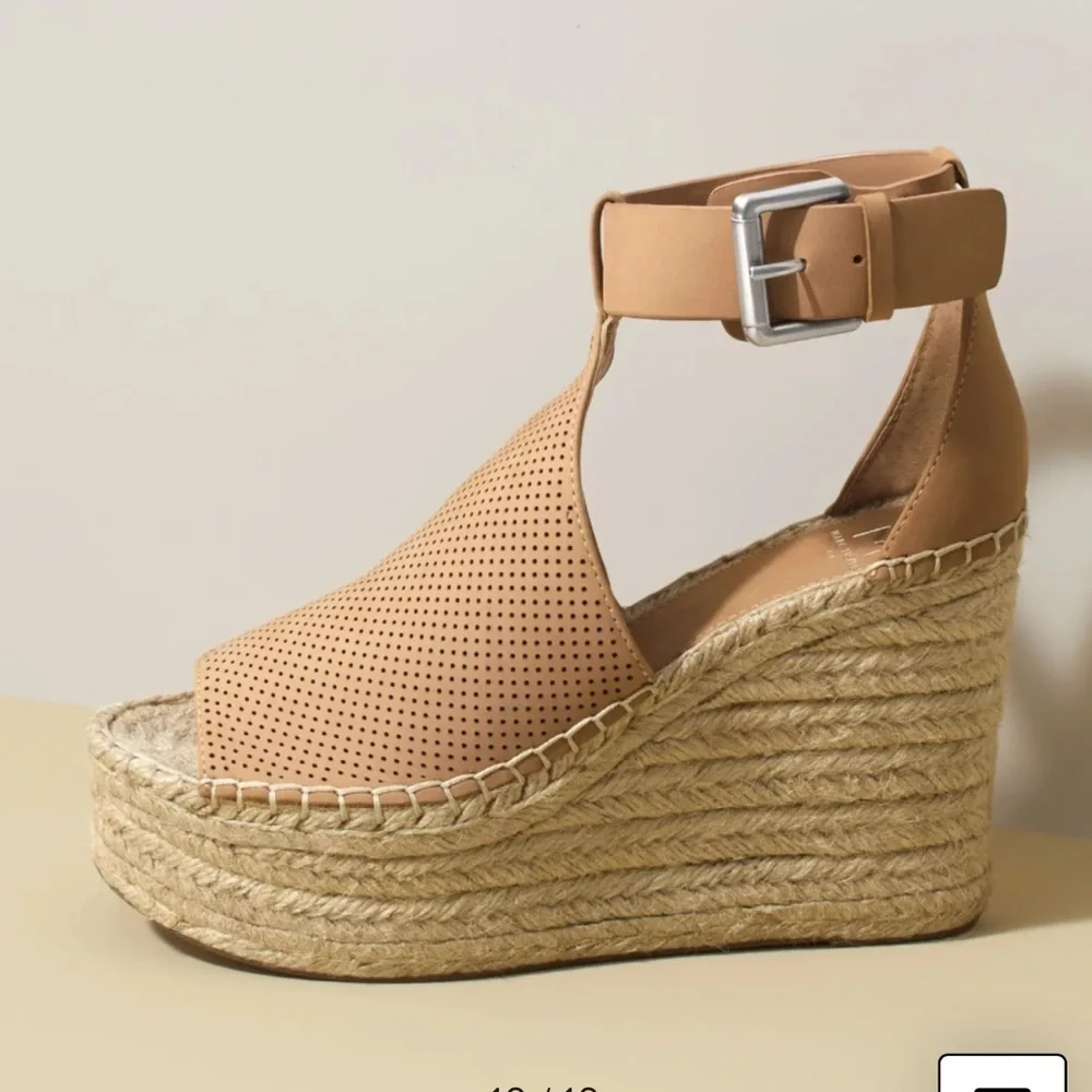 Marc Fisher Womens Perforated Suede Wedge Espadrille Platform Sandals Annie- 9